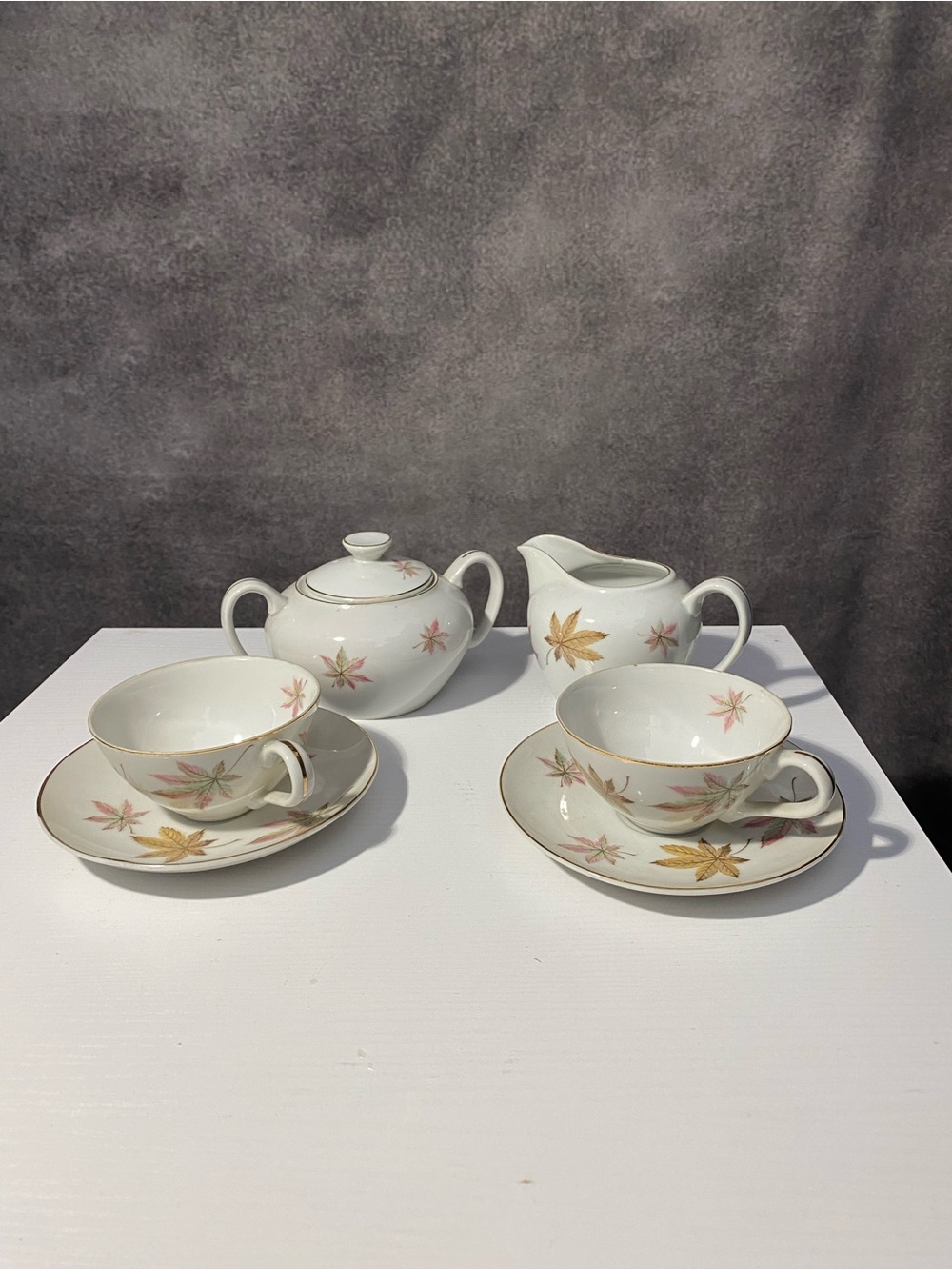 MCM Royal Ming Fine China Autumn Leaves Tea Set 6 Pc Gold Trim Vintage Japan
